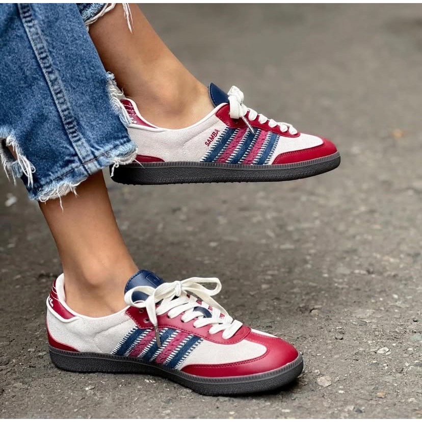 👟adidas Samba x notitle 聯名款 休閒鞋 紅藍色｜酒紅色｜深藍色｜米色｜咖啡底｜皮革｜麂皮｜平底-細節圖3