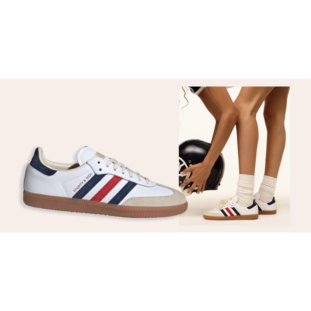 👟adidas SAMBA OG X SPORTY & RICH 休閒鞋 紅藍白色｜紅色｜深藍色｜白色｜米色｜焦糖底｜-細節圖4