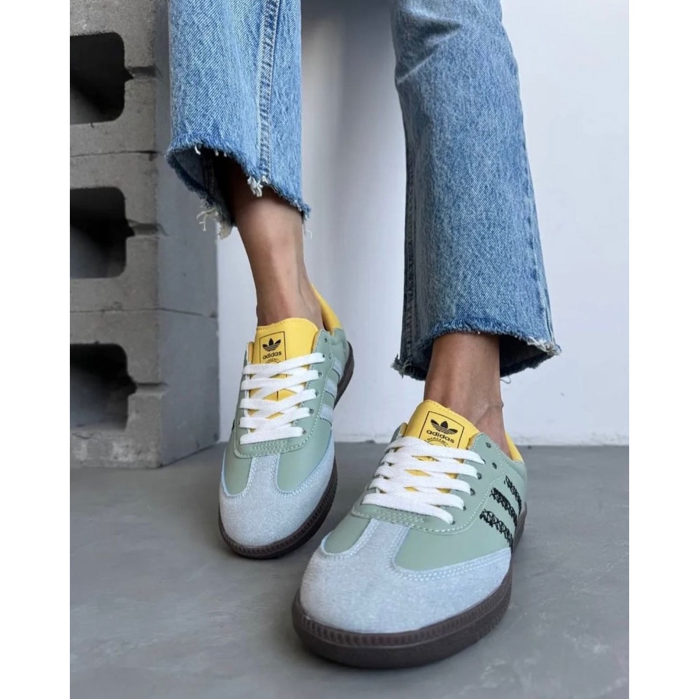 👟adidas Samba X Extra Butter聯名款休閒鞋 綠灰藍黃色｜奶綠色｜灰藍色｜黃色｜焦糖底｜皮革｜-細節圖6