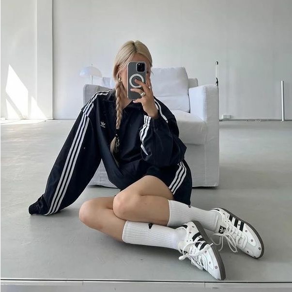 👟adidas Samba OG 休閒鞋 白黑色｜白色｜黑色｜咖啡底｜刺繡｜紫色小花｜皮革｜麂皮｜平底鞋｜女款鞋-細節圖4