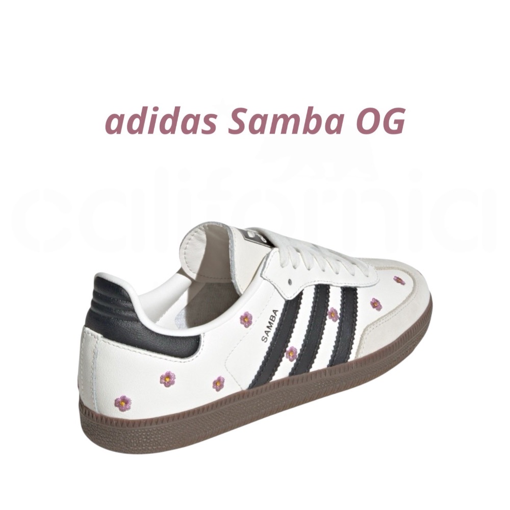 👟adidas Samba OG 休閒鞋 白黑色｜白色｜黑色｜咖啡底｜刺繡｜紫色小花｜皮革｜麂皮｜平底鞋｜女款鞋-細節圖8