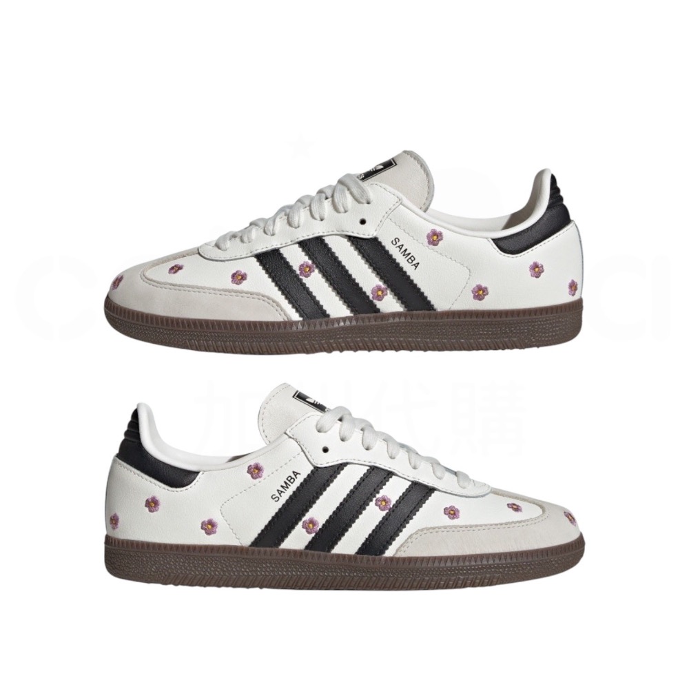 👟adidas Samba OG 休閒鞋 白黑色｜白色｜黑色｜咖啡底｜刺繡｜紫色小花｜皮革｜麂皮｜平底鞋｜女款鞋-細節圖9