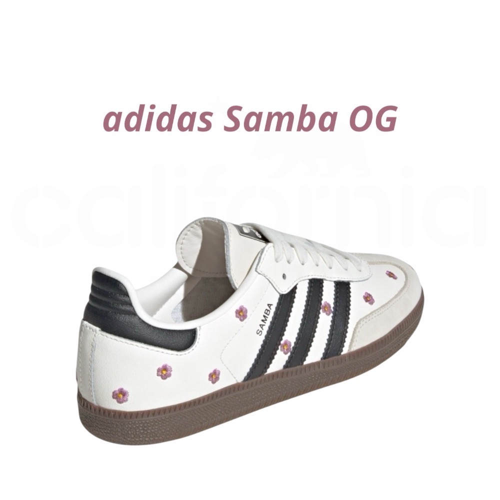 👟adidas Samba OG 休閒鞋 白黑色｜白色｜黑色｜咖啡底｜刺繡｜紫色小花｜皮革｜麂皮｜平底鞋｜女款鞋-細節圖8