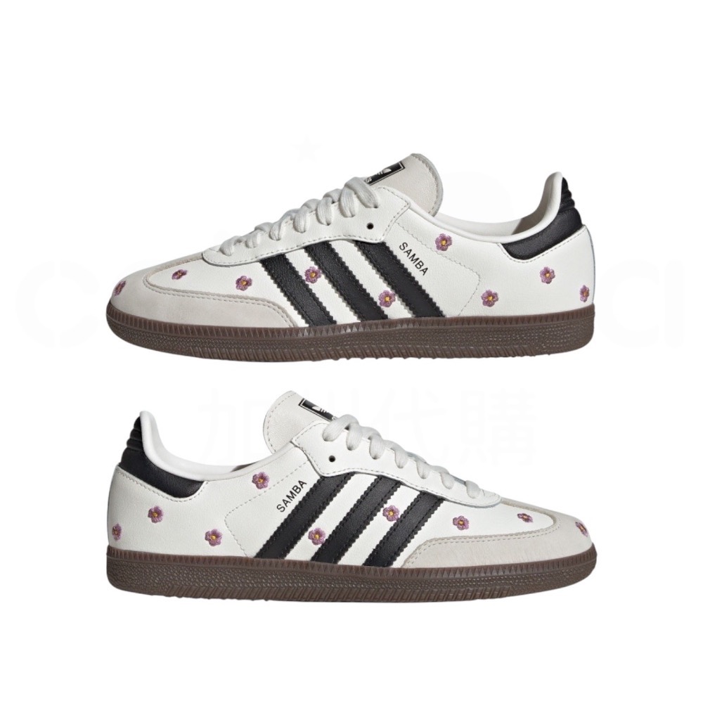 👟adidas Samba OG 休閒鞋 白黑色｜白色｜黑色｜咖啡底｜刺繡｜紫色小花｜皮革｜麂皮｜平底鞋｜女款鞋-細節圖9