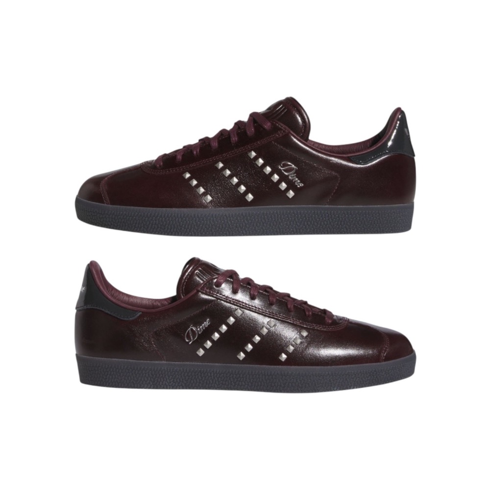 👟adidas X  DIME GAZELLE ADV聯名款休閒鞋 酒紅色｜紫紅色｜黑色底｜皮革｜鉚釘｜平底鞋｜德訓鞋-細節圖6