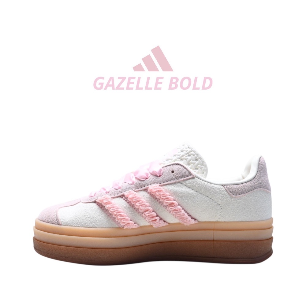 👟adidas GAZELLE BOLD休閒鞋 奶油櫻花粉色｜奶油色｜櫻花粉｜粉紅色｜焦糖底｜緞帶｜麂皮｜厚底｜平底鞋-細節圖7