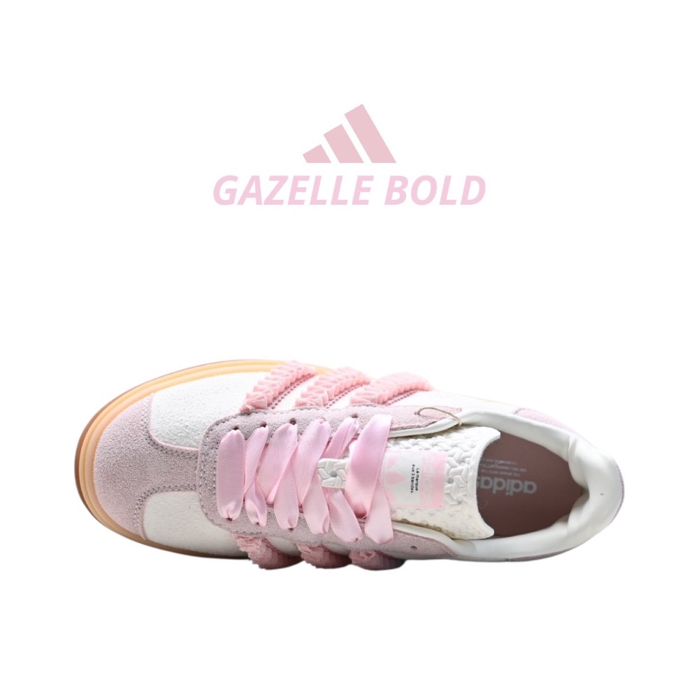 👟adidas GAZELLE BOLD休閒鞋 奶油櫻花粉色｜奶油色｜櫻花粉｜粉紅色｜焦糖底｜緞帶｜麂皮｜厚底｜平底鞋-細節圖9