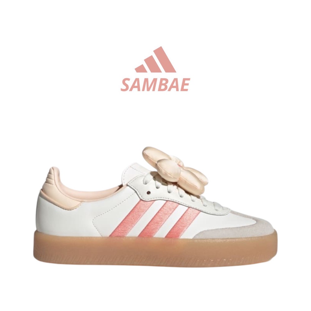 👟adidas Sambae休閒鞋 橙白色｜葡萄柚橘｜淺橘色｜白色｜灰色｜焦糖底｜花朵｜刺繡｜厚底｜皮革｜麂皮｜平底鞋-細節圖5