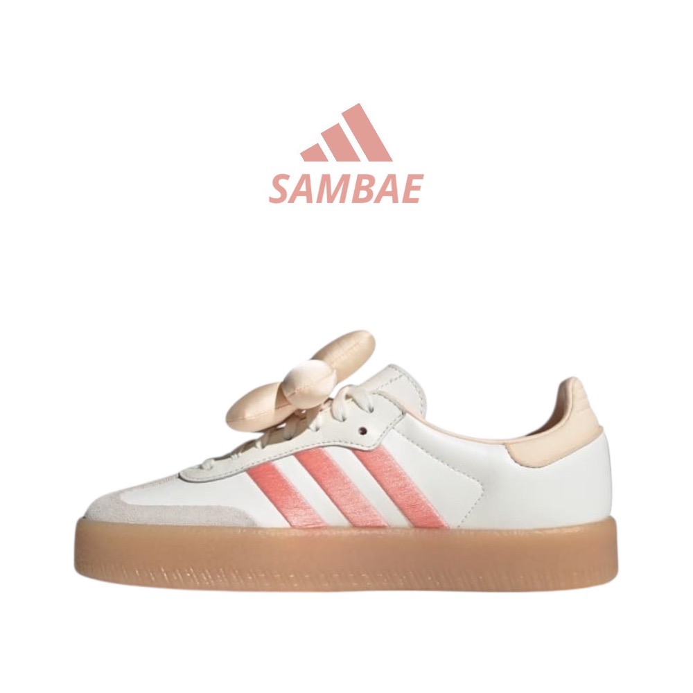👟adidas Sambae休閒鞋 橙白色｜葡萄柚橘｜淺橘色｜白色｜灰色｜焦糖底｜花朵｜刺繡｜厚底｜皮革｜麂皮｜平底鞋-細節圖8