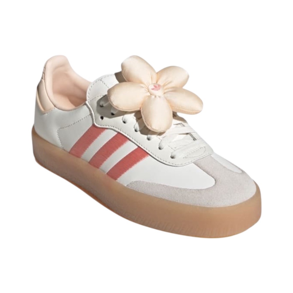 👟adidas Sambae休閒鞋 橙白色｜葡萄柚橘｜淺橘色｜白色｜灰色｜焦糖底｜花朵｜刺繡｜厚底｜皮革｜麂皮｜平底鞋-細節圖10
