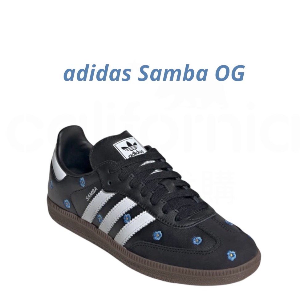 👟adidas Samba OG 休閒鞋 黑白色｜黑色｜白色｜咖啡底｜刺繡｜藍色小花｜皮革｜麂皮｜平底鞋｜女款鞋-細節圖6