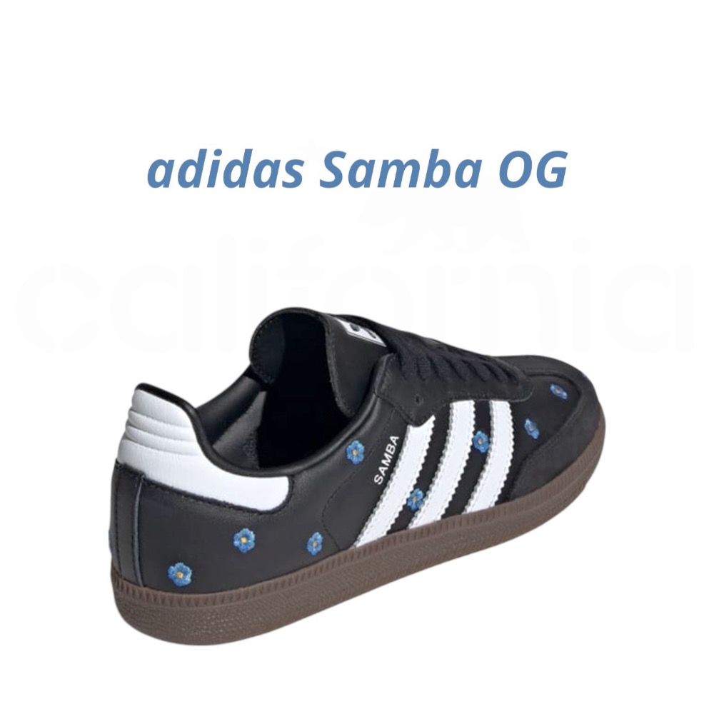👟adidas Samba OG 休閒鞋 黑白色｜黑色｜白色｜咖啡底｜刺繡｜藍色小花｜皮革｜麂皮｜平底鞋｜女款鞋-細節圖7
