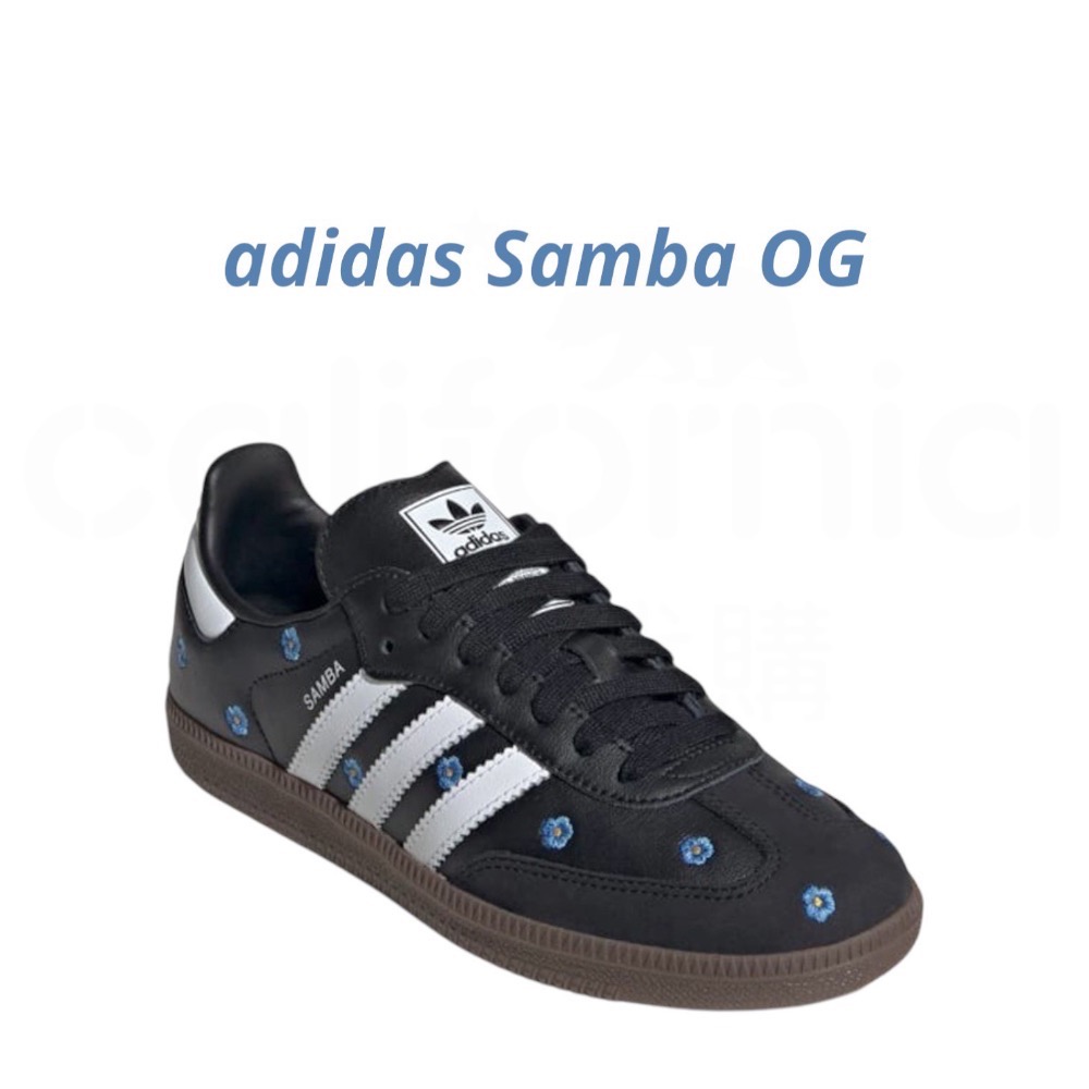 👟adidas Samba OG 休閒鞋 黑白色｜黑色｜白色｜咖啡底｜刺繡｜藍色小花｜皮革｜麂皮｜平底鞋｜女款鞋-細節圖6