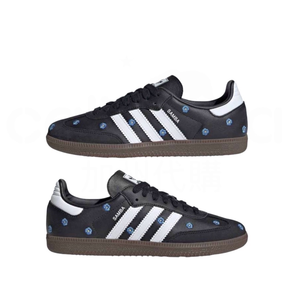 👟adidas Samba OG 休閒鞋 黑白色｜黑色｜白色｜咖啡底｜刺繡｜藍色小花｜皮革｜麂皮｜平底鞋｜女款鞋-細節圖10