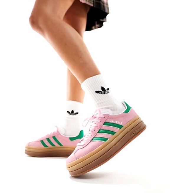 👟adidas GAZELLE BOLD休閒鞋 粉綠色｜粉紅色｜綠色｜草綠色｜焦糖底｜皮革｜麂皮｜平底鞋｜增高鞋｜德訓-細節圖2
