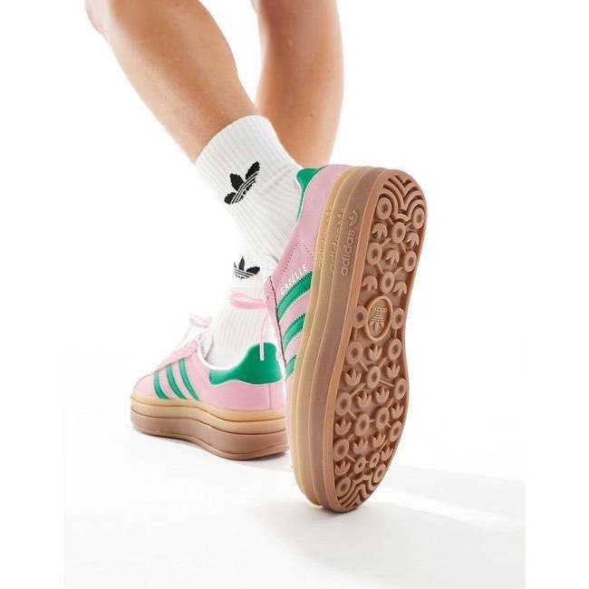 👟adidas GAZELLE BOLD休閒鞋 粉綠色｜粉紅色｜綠色｜草綠色｜焦糖底｜皮革｜麂皮｜平底鞋｜增高鞋｜德訓-細節圖4