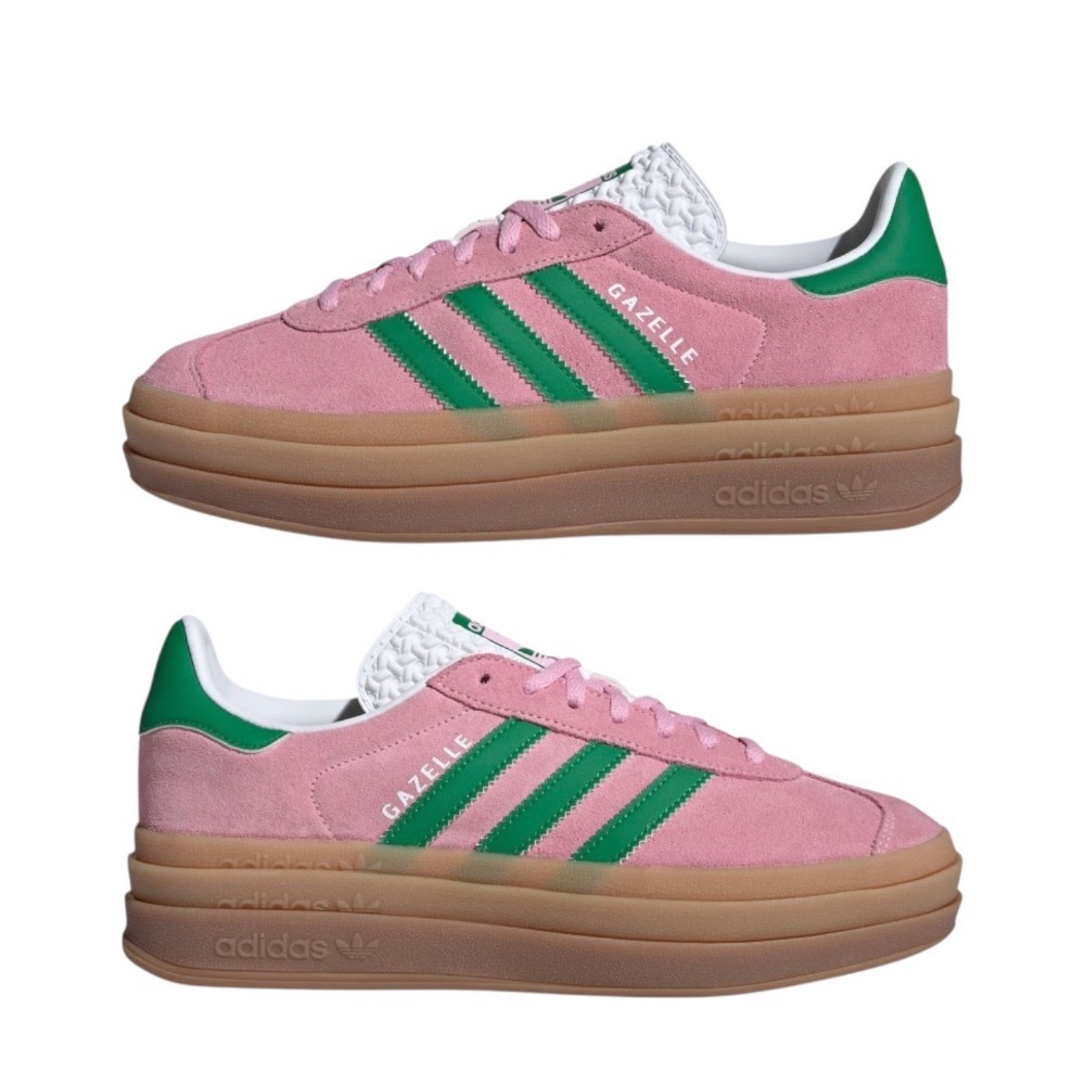 👟adidas GAZELLE BOLD休閒鞋 粉綠色｜粉紅色｜綠色｜草綠色｜焦糖底｜皮革｜麂皮｜平底鞋｜增高鞋｜德訓-細節圖9