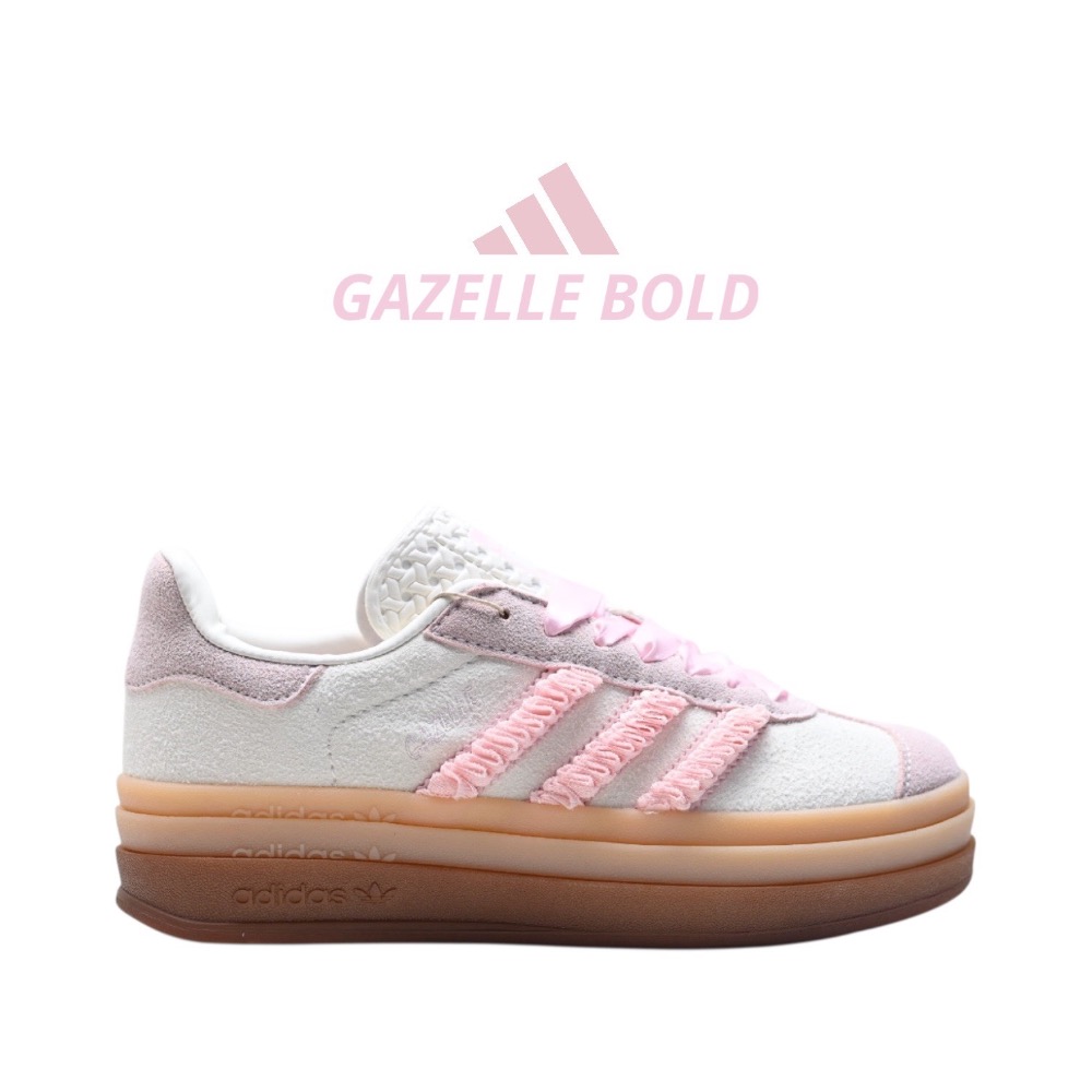 👟adidas GAZELLE BOLD休閒鞋 奶油櫻花粉色｜奶油色｜櫻花粉｜粉紅色｜焦糖底｜緞帶｜麂皮｜厚底｜平底鞋-細節圖6