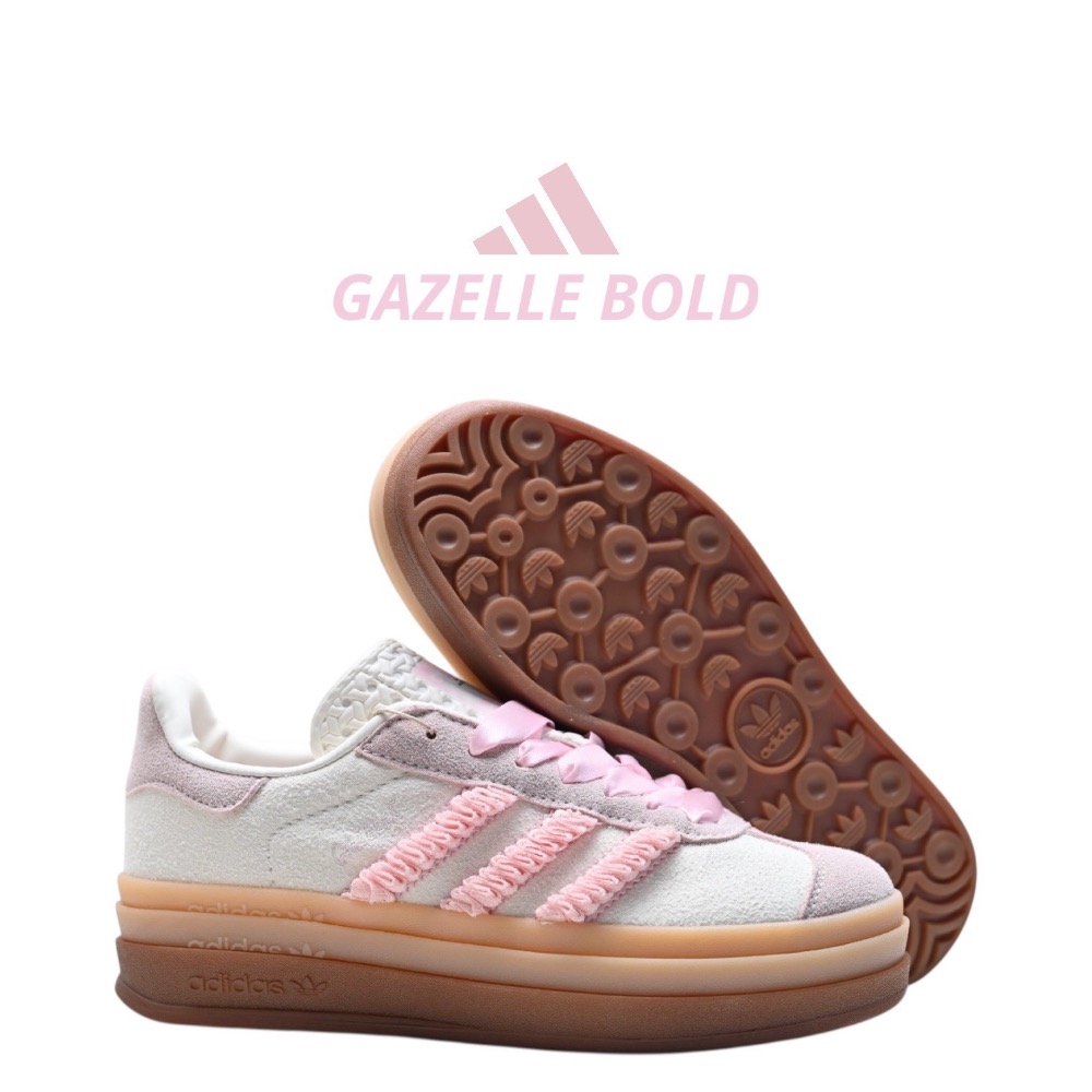 👟adidas GAZELLE BOLD休閒鞋 奶油櫻花粉色｜奶油色｜櫻花粉｜粉紅色｜焦糖底｜緞帶｜麂皮｜厚底｜平底鞋-細節圖8