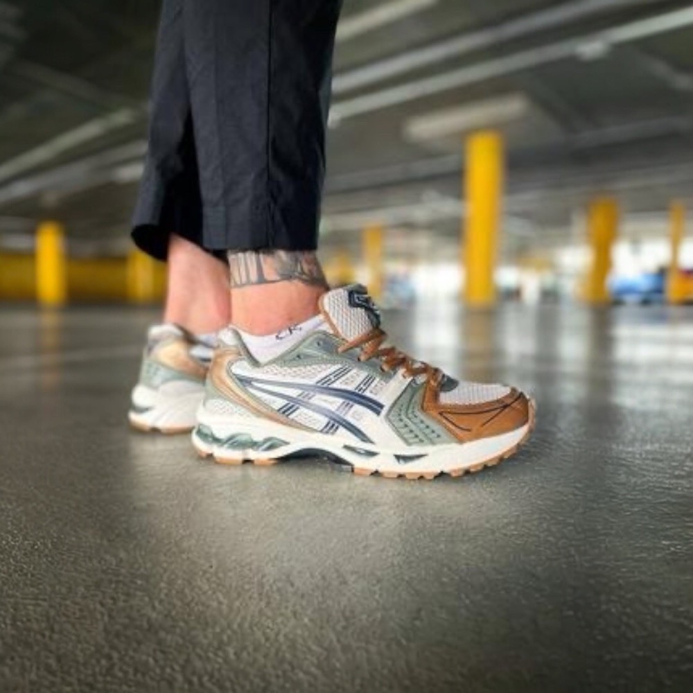 👟ASICS GEL-KAYANO 14休閒鞋 古銅綠色｜米色｜古銅色｜灰綠色｜黑色｜皮革｜網眼 男女通用鞋款-細節圖2