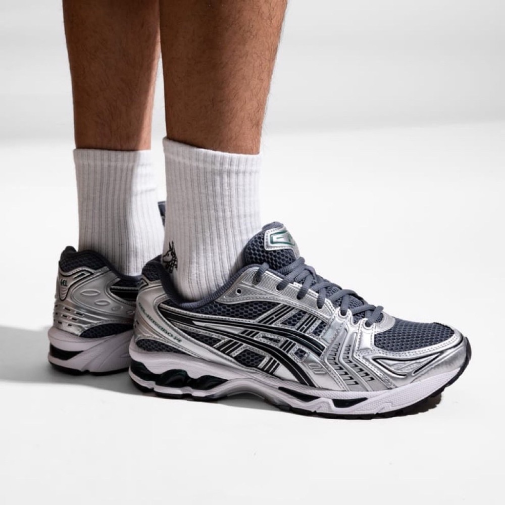 👟ASICS GEL-KAYANO 14休閒鞋 炭灰銀色｜炭灰色｜黑色｜鐵灰色｜銀色｜綠色｜皮革｜網眼 男女通用鞋款-細節圖4