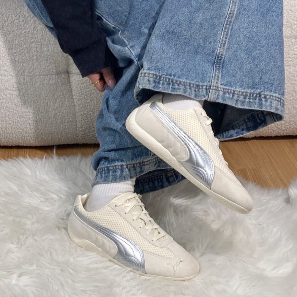 👟PUMA Speedcat Premium 賽車運動鞋｜象牙白｜銀色｜網布｜皮革｜麂皮｜休閒鞋｜平底鞋｜男女通用款鞋-細節圖3