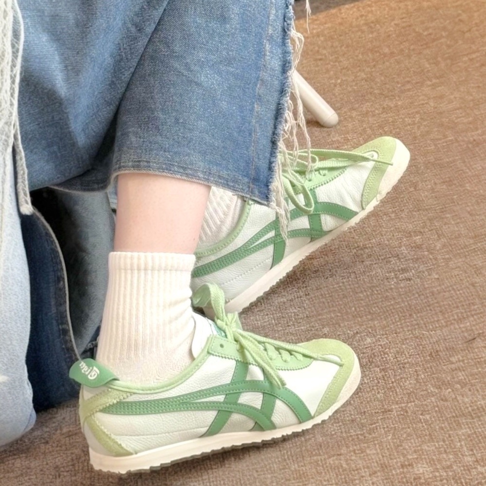 👟Onitsuka Tiger 鬼塚虎MEXICO66系列平底運動鞋｜嫩葉綠｜薄荷綠｜米白底綠色線條｜通風綠｜銅綠｜白-細節圖2