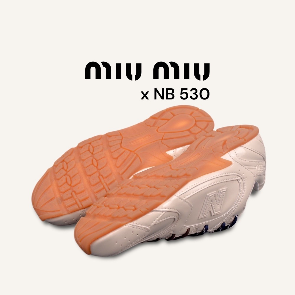 👟New Balance530 x Miu Miu 聯名款粉膚色亮面皮革拼接運動休閒皮鞋 ｜牛皮｜漆皮｜情侶款｜休閒｜-細節圖7