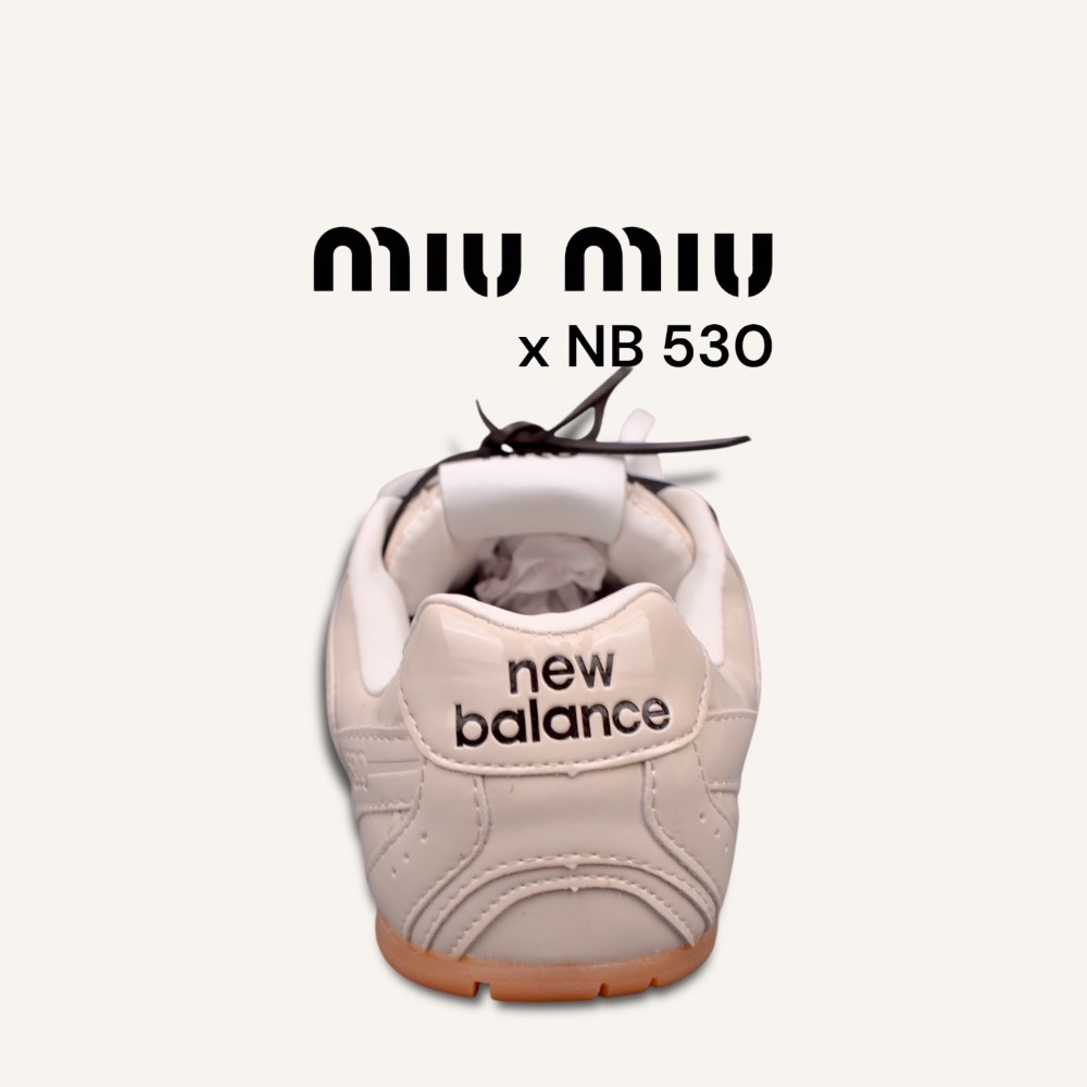 👟New Balance530 x Miu Miu 聯名款粉膚色亮面皮革拼接運動休閒皮鞋 ｜牛皮｜漆皮｜情侶款｜休閒｜-細節圖8