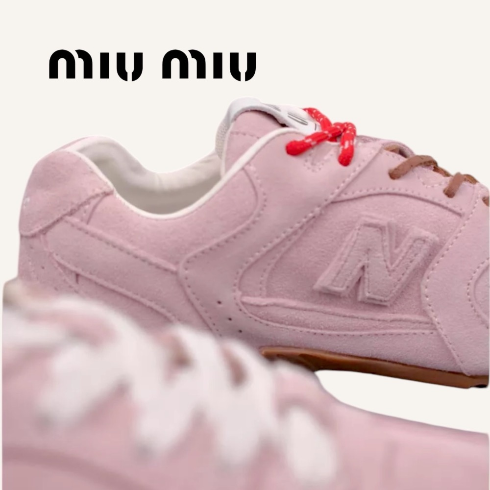 👟New Balance530 x Miu Miu 聯名款粉紅色麂皮拼接運動休閒皮鞋 ｜牛皮｜麂皮｜情侶款｜休閒｜運動-細節圖5