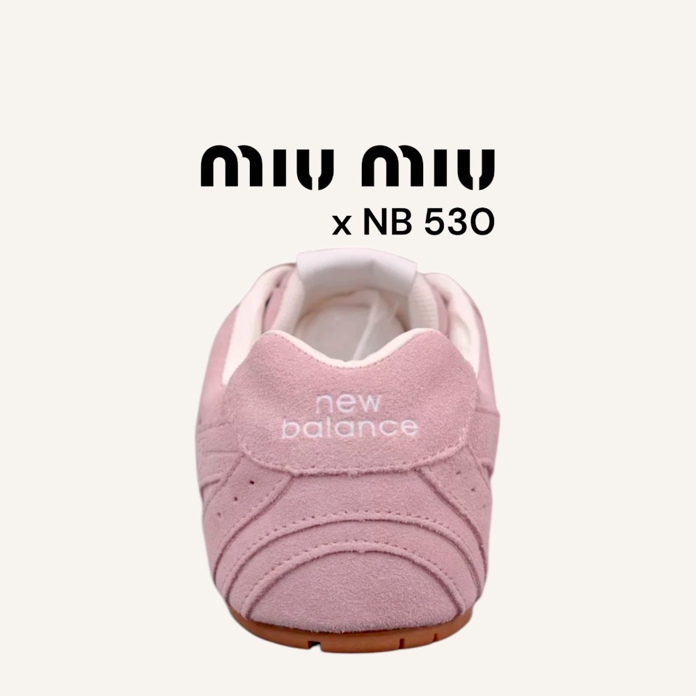 👟New Balance530 x Miu Miu 聯名款粉紅色麂皮拼接運動休閒皮鞋 ｜牛皮｜麂皮｜情侶款｜休閒｜運動-細節圖7