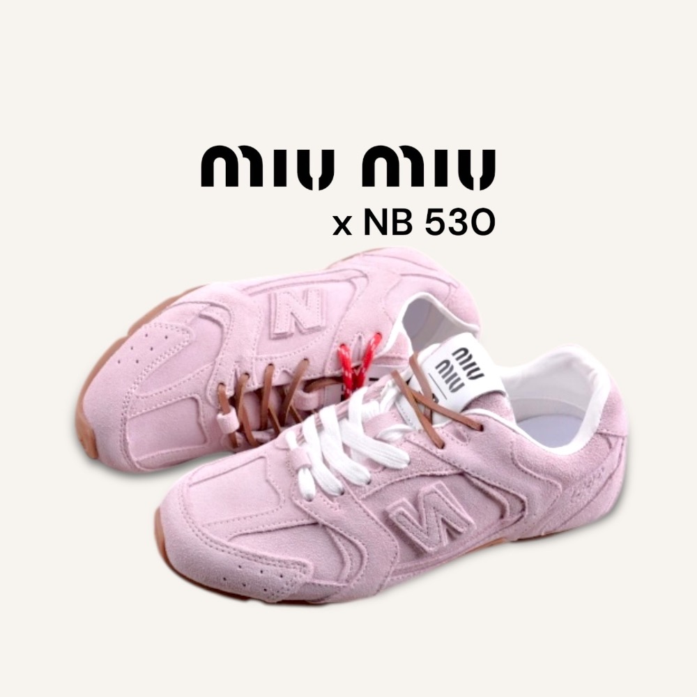 👟New Balance530 x Miu Miu 聯名款粉紅色麂皮拼接運動休閒皮鞋 ｜牛皮｜麂皮｜情侶款｜休閒｜運動-細節圖8