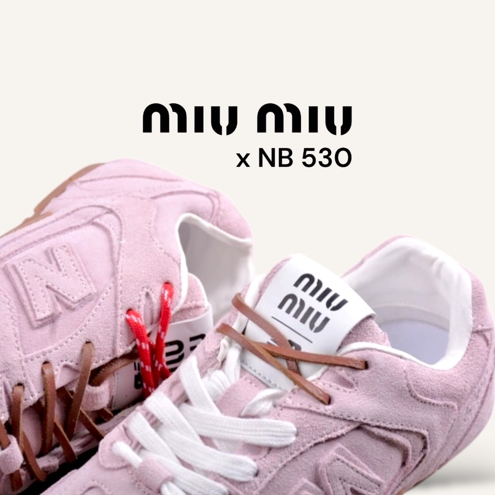👟New Balance530 x Miu Miu 聯名款粉紅色麂皮拼接運動休閒皮鞋 ｜牛皮｜麂皮｜情侶款｜休閒｜運動-細節圖9