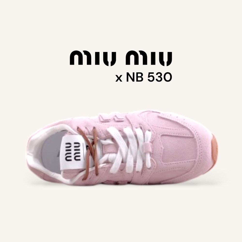 👟New Balance530 x Miu Miu 聯名款粉紅色麂皮拼接運動休閒皮鞋 ｜牛皮｜麂皮｜情侶款｜休閒｜運動-細節圖10