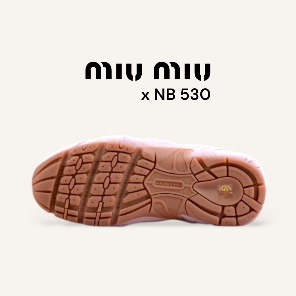👟New Balance530 x Miu Miu 聯名款粉紅色麂皮拼接運動休閒皮鞋 ｜牛皮｜麂皮｜情侶款｜休閒｜運動-細節圖11