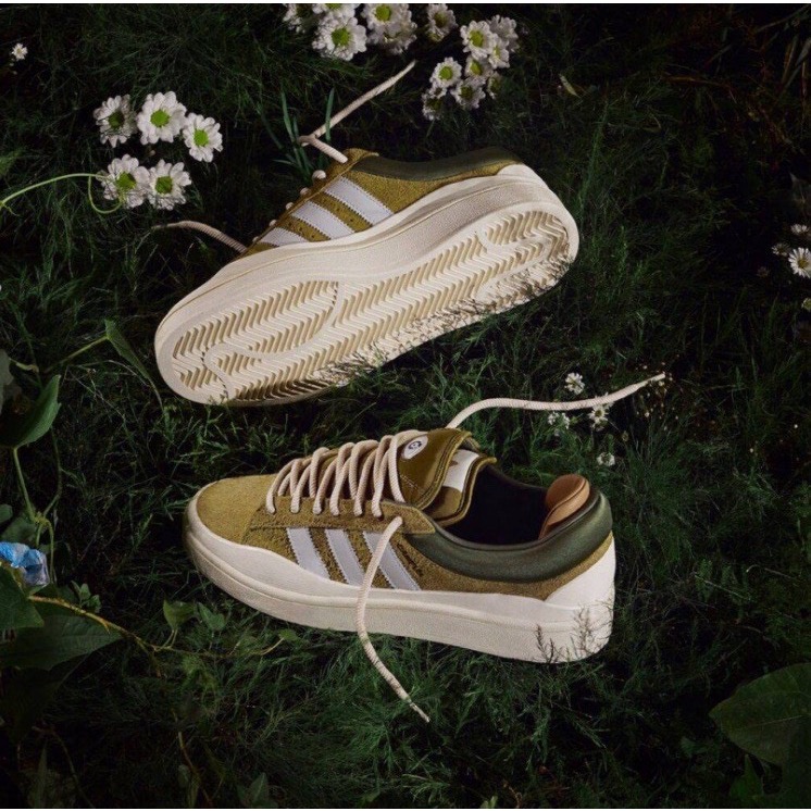 👟adidas Campus X Bad Bunny 聯名款運動休閒鞋｜綠白色｜芥末綠｜野苔綠｜橄欖綠｜綠色｜白色｜白-細節圖2
