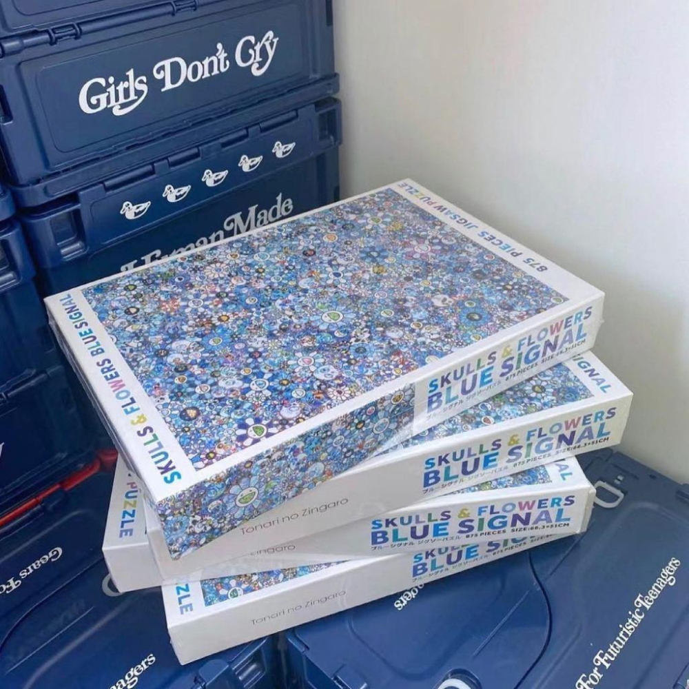 花朵拼圖 村上隆 拼圖 村上隆拼圖 村上隆周邊 SKULLS & FLOWERS 骷髏 藍色彩色-細節圖3