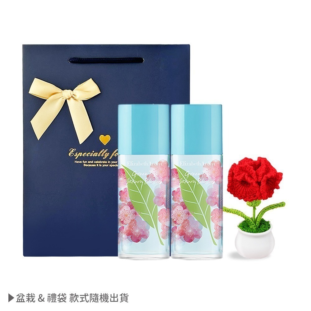 綠茶粉嫩櫻花香水(100ml)X2-國際航空版附提袋+手作針織玫瑰