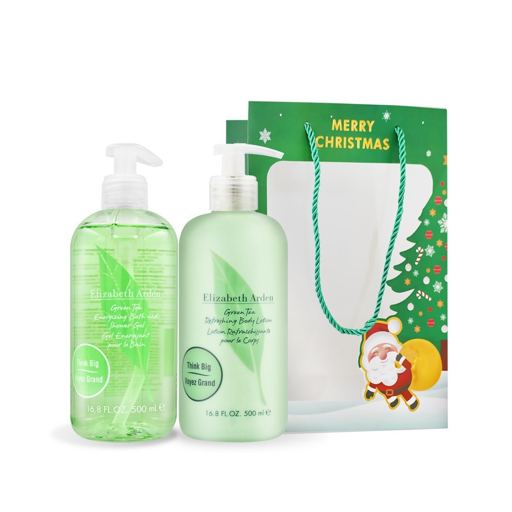 綠茶雙瓶聖誕限量組[身體乳(500ml)+沐浴膠(500ml)]附禮袋-聖誕交換禮物