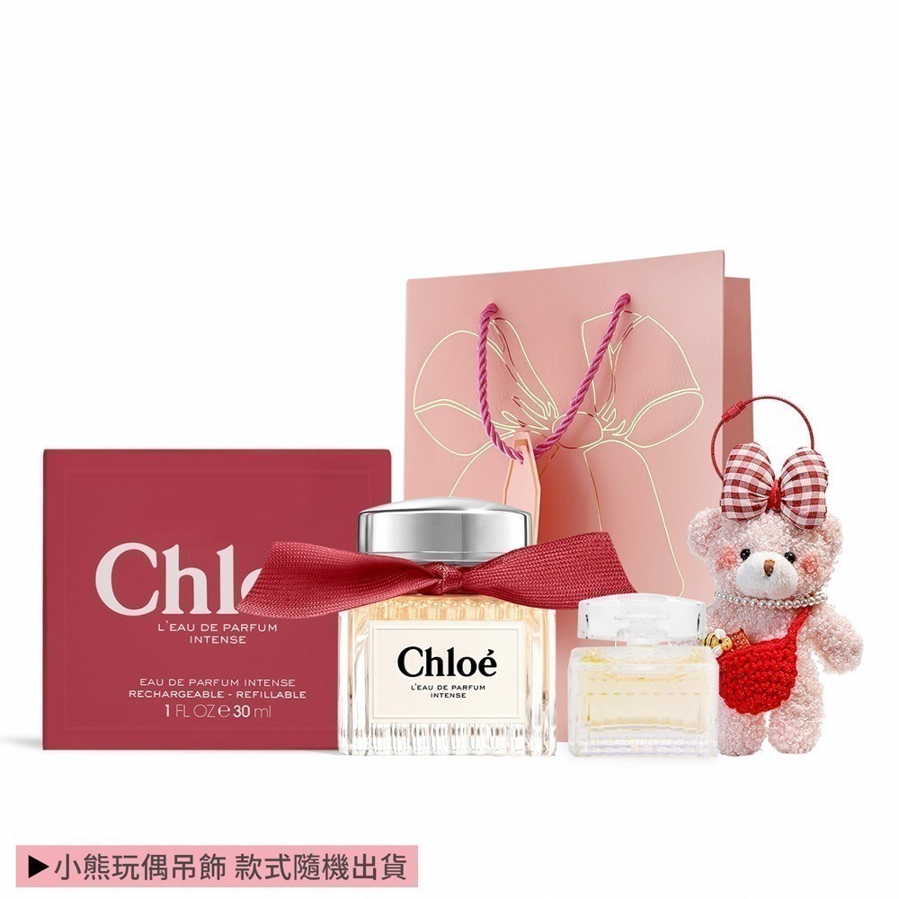 香氛小熊組[玫瑰晨語淡香精(30ml)+沁漾玫瑰香水(5ml)+貴婦小熊玩偶吊飾]附提袋