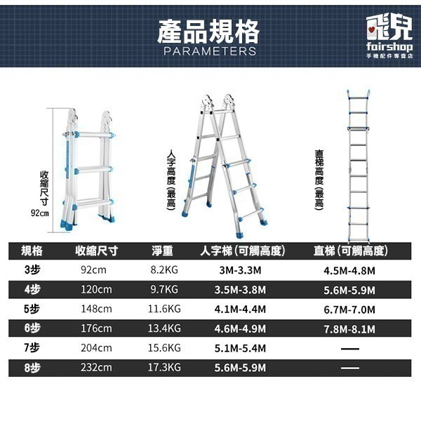 一開即用！ 伸縮鋁梯《小巨人伸縮梯》伸縮梯子 折疊梯 人字梯 工程梯 家用梯 多功能梯 升降梯【飛兒】-細節圖6