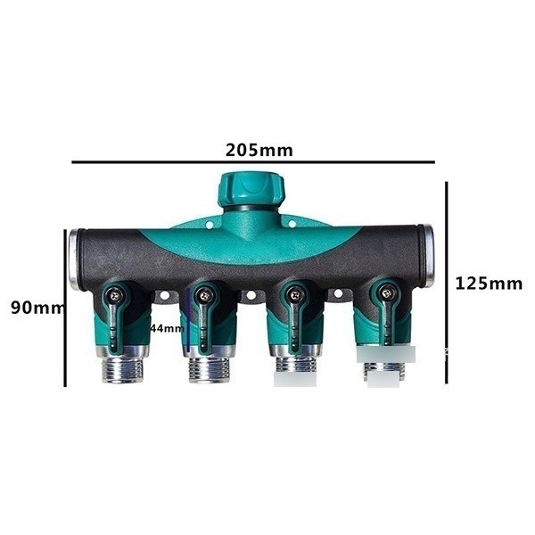 《美規 鋅合金6分活接四通閥門分水器 帶開關》粗螺紋 4通分水器 一分四帶開關 四通水管接頭 水龍頭【飛兒】8-4-1-細節圖3