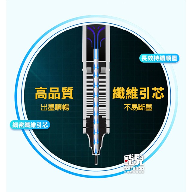 《得力刷好題直液式水性圓珠筆 一盒12支裝 黑色》走珠筆 滾珠筆 原子筆 大墨量 0.5mm 辦公用品 文具【飛兒】 2-細節圖4