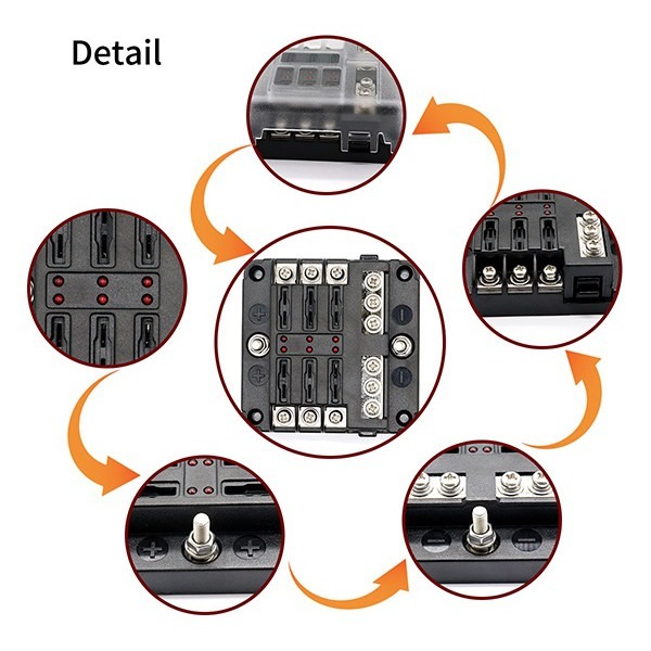 1進6出保險絲盒 帶LED指示燈 汽車房車 6路 保險絲盒座 螺絲接線 端子款 1進6出 12-32V 165【飛兒】-細節圖6