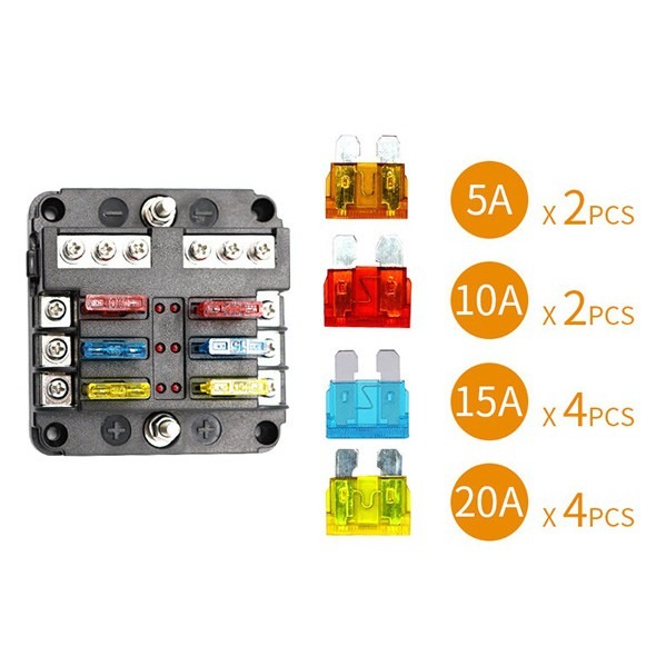 1進6出保險絲盒 帶LED指示燈 汽車房車 6路 保險絲盒座 螺絲接線 端子款 1進6出 12-32V 165【飛兒】-細節圖7