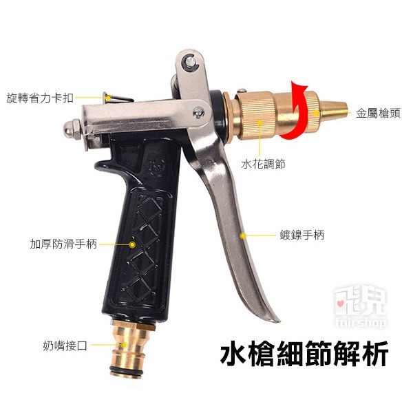 金屬高壓洗車水槍 (奶嘴連接頭) 純銅 防爆水管 家用 澆花 刷車神器 汽車沖噴槍 水槍頭 256飛兒】 8-6-66-細節圖4