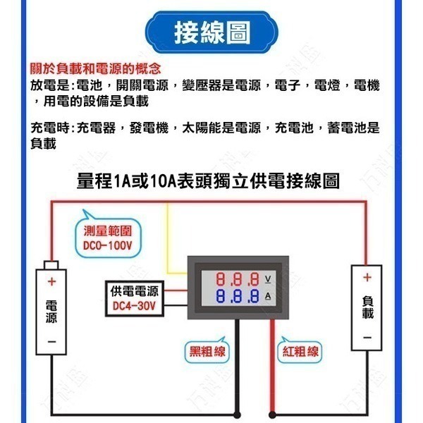 含分流器！DC0-100V 雙數顯電流電壓表 10/50/100A 紅藍 LED 直流 電壓 數位電流 231【飛兒】-細節圖3