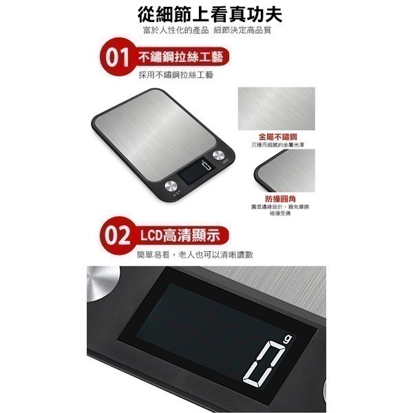 《不鏽鋼電子秤10kg/1g》料理秤 家用精準台秤 電子秤 廚房秤 磅秤 珠寶秤 茶葉秤 防水 256【飛兒】5-3-細節圖3