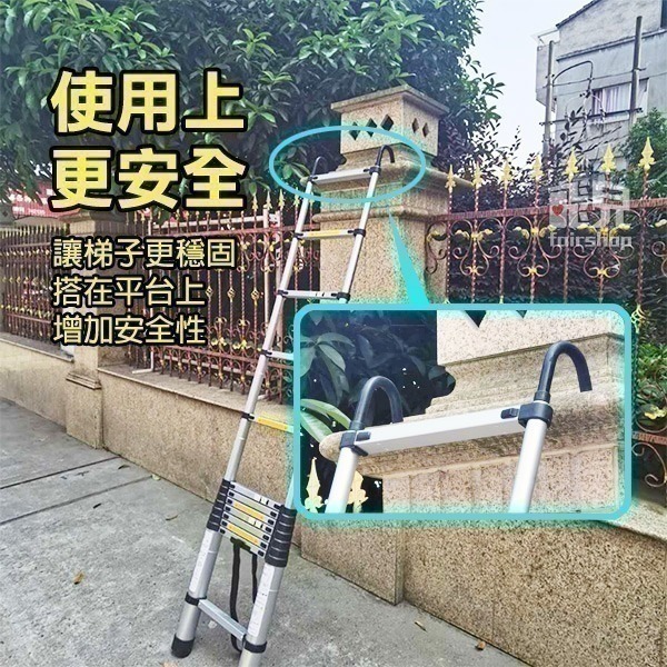 使用更方便《一字伸縮梯 帶勾子》2~6.2米多尺寸 鋁合金 梯子 粗管/加厚/踏板密度較高【飛兒】-細節圖4