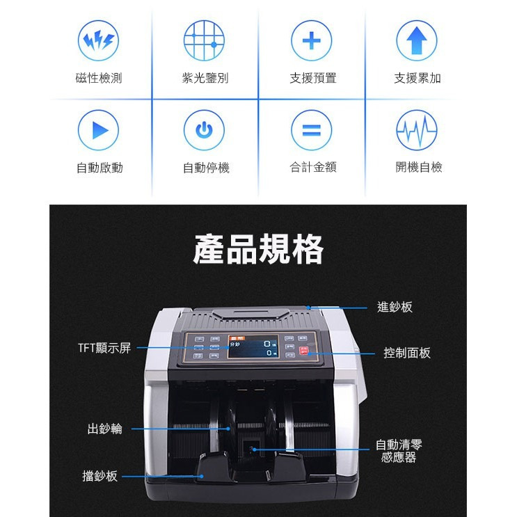 最新款 雙彩液晶 可混鈔點總數台幣驗鈔機 超快速點鈔 五磁頭精準驗鈔 驗鈔機 點鈔機 雙用 統計金額【飛兒】-細節圖2